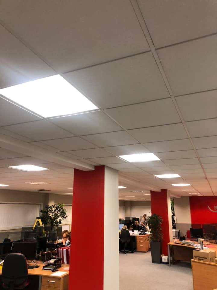 lighting installation in large open plan office