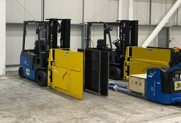 fork lift truck charging points in a warehouse