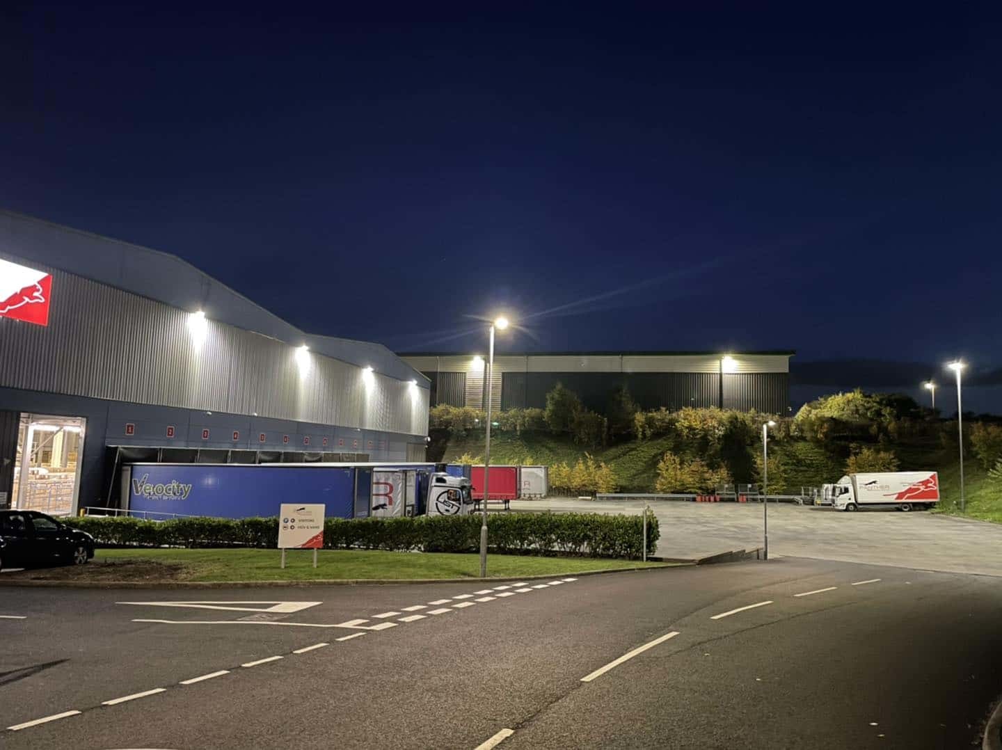 Asymetric lighting at a logistics hub in North East England