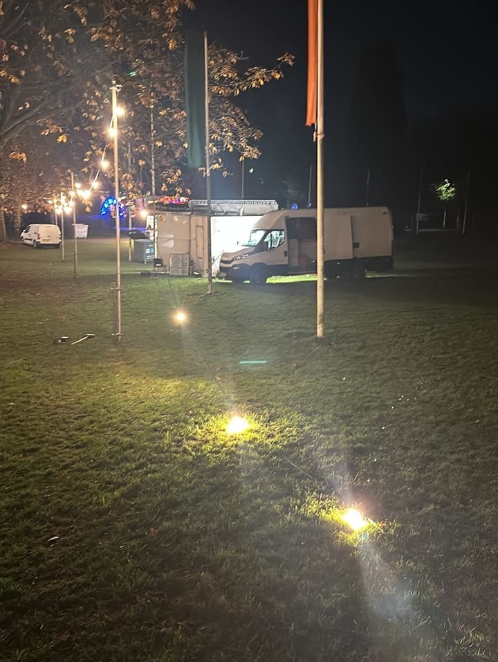 Taking down the festoon lights following the 2023 Christmas lights switch-on in Northampton.